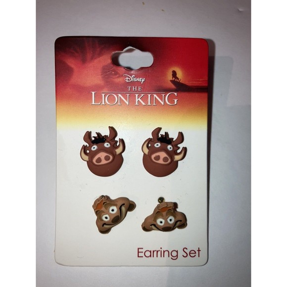 Disney Character The Lion King Movie Brown Timon & Pumbaa Post Earring Set Faces - Picture 1 of 12